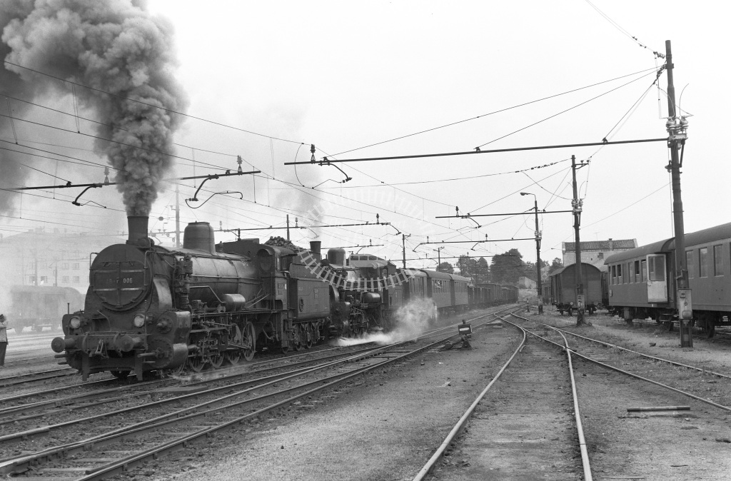 28 PG4641 JZ Yugoslavia Railways Steam Locomotive Class JZ Class 28 0-10-0 28.006 + unidentified at Divaca in 1966 - 05.07.1966 - Peter Gray.jpg